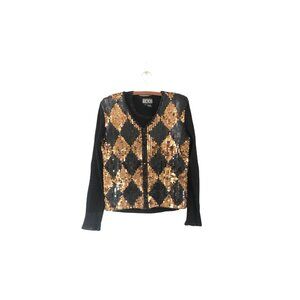 Vintage Berer by Takako Sakon Black Gold Full Sequin Full Zip Tank Sweater Set L